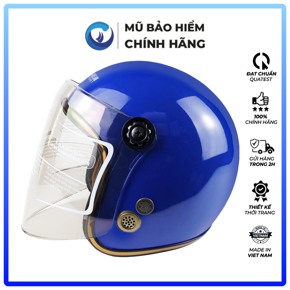 Mũ Bảo Hiểm 3/4 Đầu Có Kính Blue Sea A100K - Sơn Bóng - Chính hãng