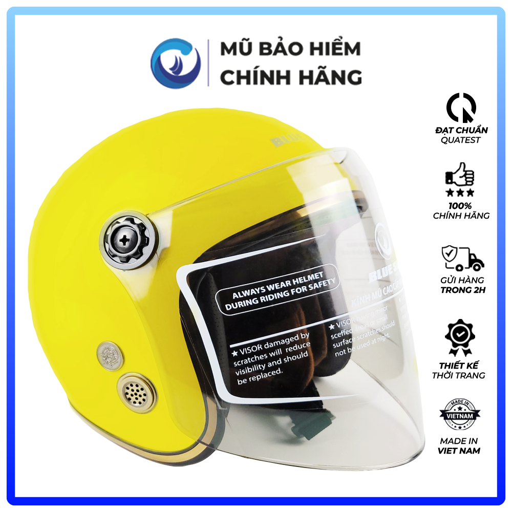 Mũ Bảo Hiểm 3/4 Đầu Có Kính Blue Sea A100K Màu Vàng Bóng