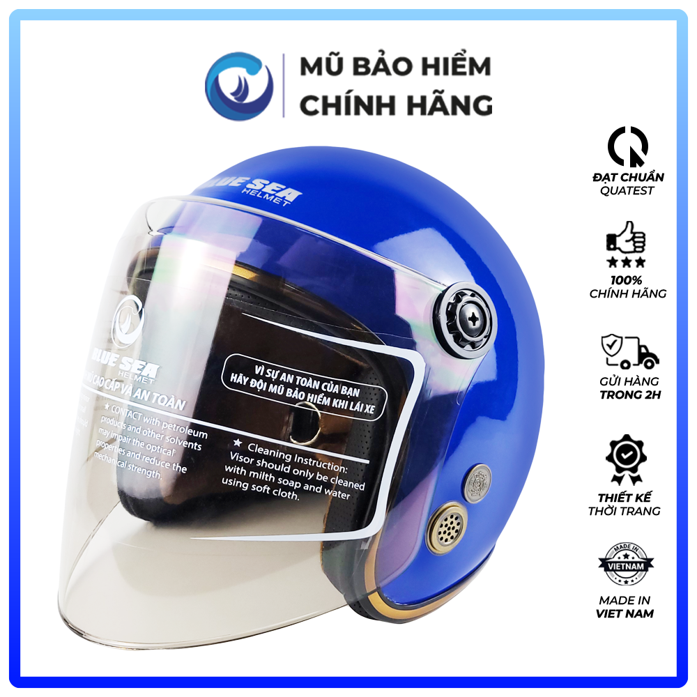 Mũ Bảo Hiểm 3/4 Đầu Có Kính Blue Sea A100K Màu Xanh Bích Bóng