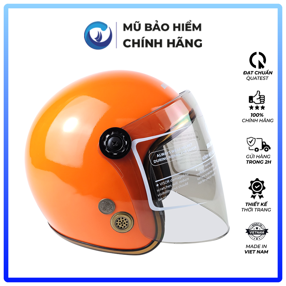 Mũ Bảo Hiểm 3/4 Đầu Có Kính Blue Sea A100K Màu Cam Bóng