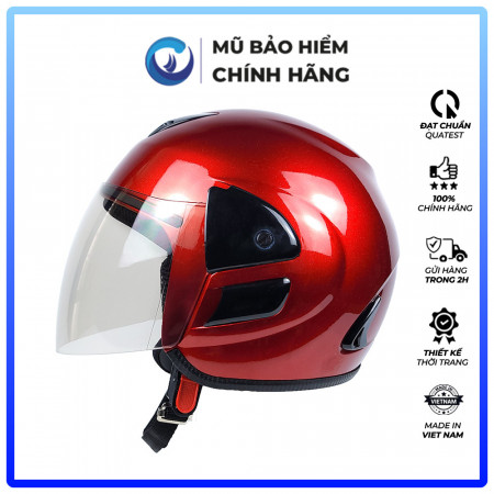 Mũ Bảo Hiểm 3/4 Đầu Có Kính Blue Sea A102K - Màu Đỏ Đô