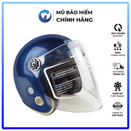 Mũ Bảo Hiểm 3/4 Đầu Có Kính Blue Sea  A100K Màu Xanh Navy Bóng