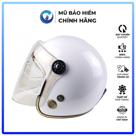 Mũ Bảo Hiểm 3/4 Đầu Có Kính Blue Sea  A100K Màu Trắng Sữa Bóng